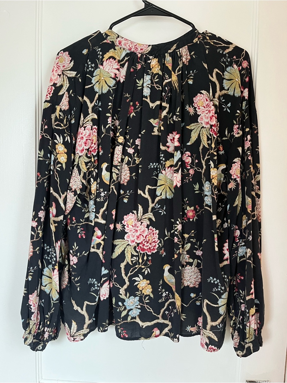 H&M Black Floral Tie-Neck Blouse with Bird Motif - Picture 6 of 6